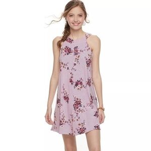 Three pink hearts halter shift floral dress
